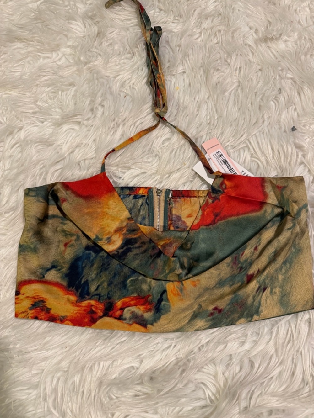 Micas Watercolor Print Satin halter crop top size L CC18/35